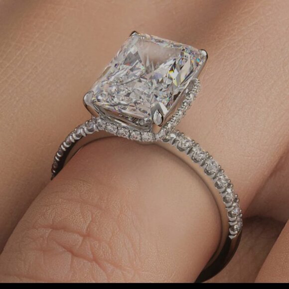 4 Carat Radiant Lab Grown Diamond Hidden Halo Engagement Ring - Picture 1 of 2
